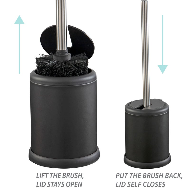 Bath Bliss Toilet Brush and Holder | Self Closing Lid | 360 Degree Brush Head | Bathroom Cleaning | Compact Size | Storage and Organization | Matte Black - Image 2